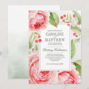 Romantic Roses Watercolor Wedding Invitation