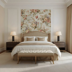 Romantic Roses & Wildflowers Vintage Garland Wallpaper