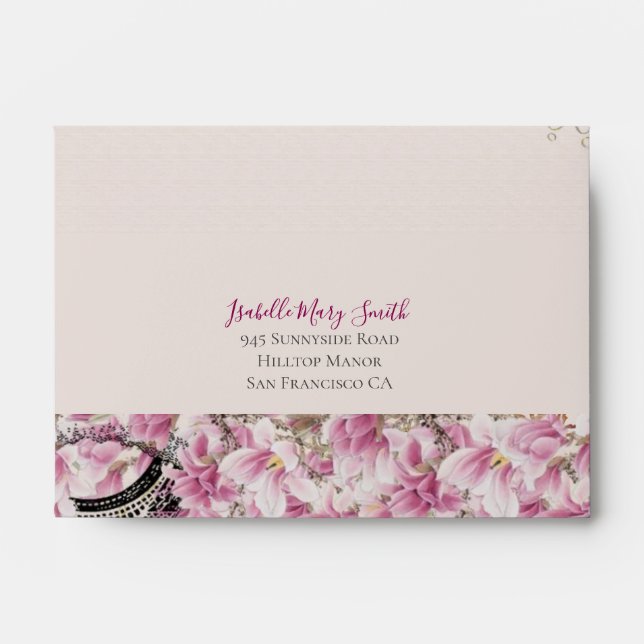 Romantic RSVP Pink Blossoms Eiffel Tower Wedding E Envelope (Front)