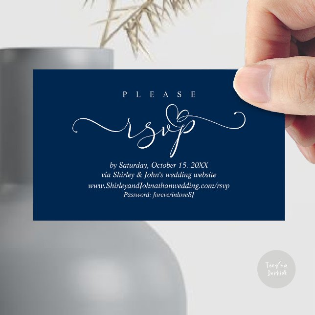 Romantic RSVP Wedding Invitation, via Website Enclosure Card (Modern RSVP Wedding Invitation, via Website Enclosure Card, Phone, email, Navy Blue)