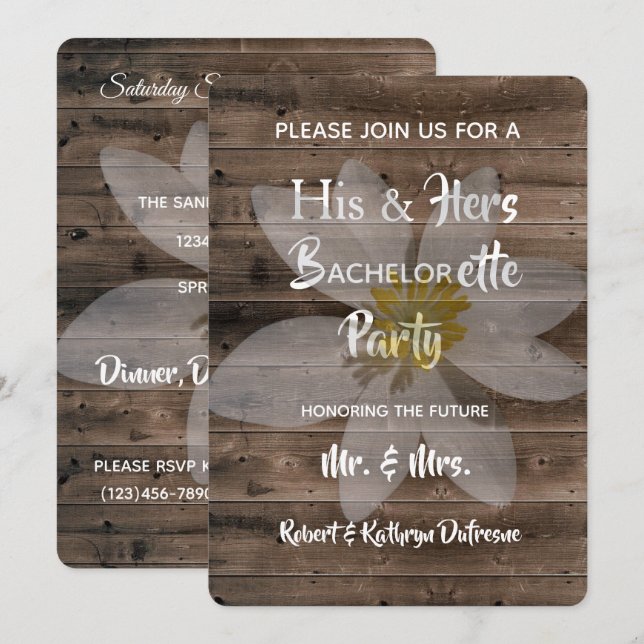Romantic & Rustic Bachelor/Bachelorette Party Invitation (Front/Back)