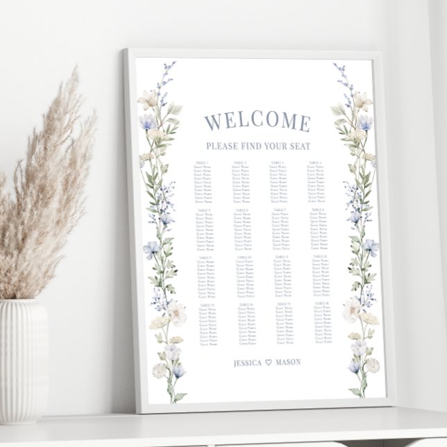 Romantic rustic blue floral wedding seating chart (Creator Uploaded)