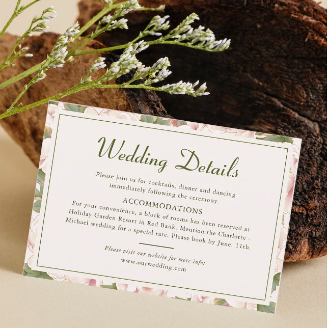 Romantic Rustic Blush Pink Floral Wedding Details Enclosure Card (Creator Uploaded)