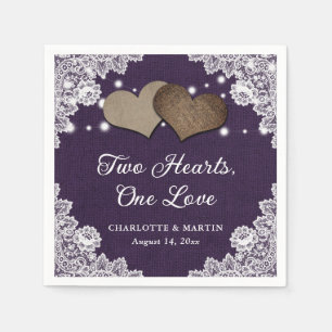 Romantic Rustic Burlap and Lace Purple Wedding Napkin