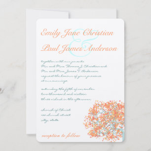 Romantic Rustic Coral Tree Wedding Invitation
