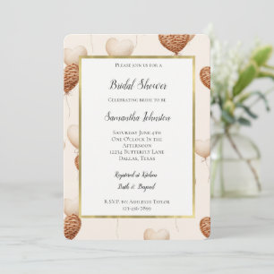 Romantic Rustic Cream Brown Hearts Bridal Shower Invitation