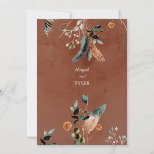 Romantic Rustic Feather & Vintage Floral Invitation