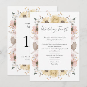 Romantic Rustic Floral Wedding Table Number Menu