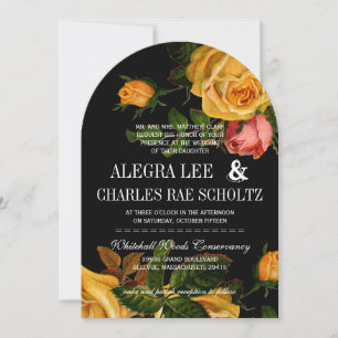 Romantic Rustic Heirloom Roses on Black Invitation