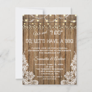 Romantic Rustic Lace String Lights I DO BBQ Invitation