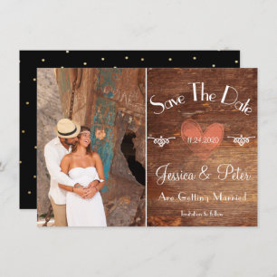Romantic Rustic Photo Heart & Wood Save The Date Invitation