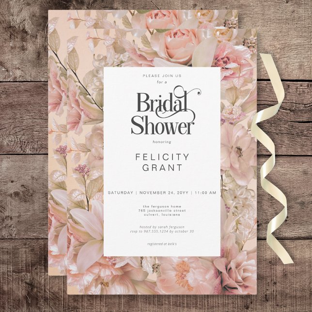 Romantic Rustic Pink & White Floral Bridal Shower Invitation (Romantic Rustic Pink & White Floral Bridal Shower Invitation)