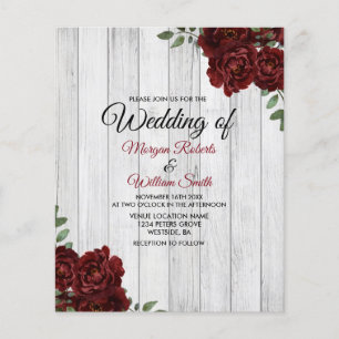 Romantic Rustic Red Rose Budget Wedding Invitation