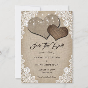 Romantic Rustic Vintage Floral Lace Burlap Wedding Save The Date