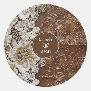 Romantic Rustic Western Country Leather and Lace Classic Round Sticker