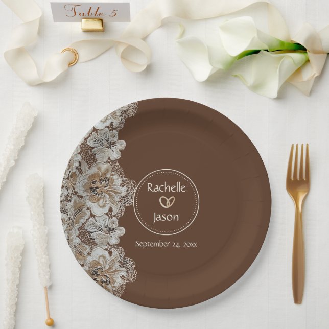 Romantic Rustic Western Country Leather and Lace Paper Plate (Wedding)