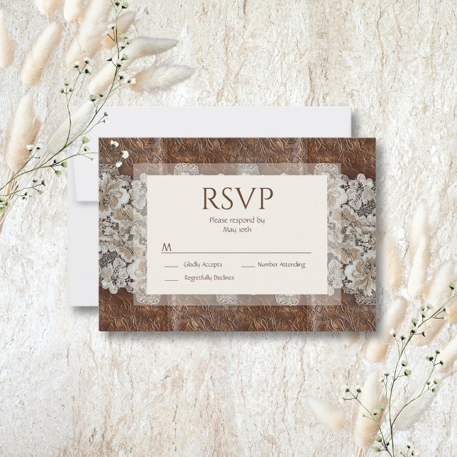 Romantic Rustic Western Country Leather and Lace RSVP Card (Creator Uploaded)