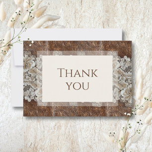 Romantic Rustic Western Country Leather and Lace Thank You Card