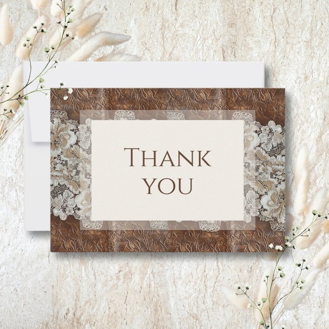 Romantic Rustic Western Country Leather and Lace Thank You Card (Creator Uploaded)