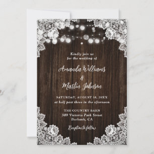 Romantic Rustic Wood Floral Lace Wedding Invitation