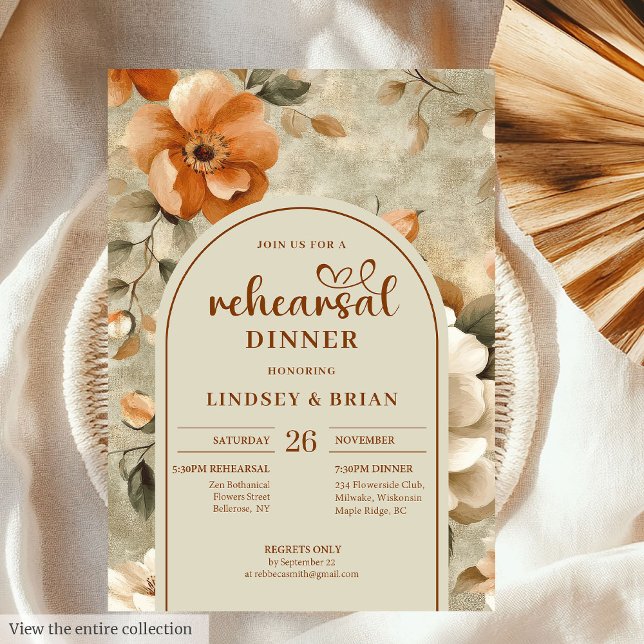 Romantic Rusty Beige Olive Floral Rehearsal Invite (Romantic Rusty Beige Olive Floral Rehearsal Invitation)
