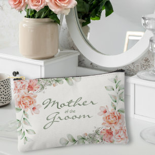 Romantic Sage and Coral Flower Mother of the Groom Accessory Pouch