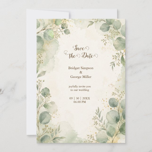 Romantic Sage Eucalyptus Wedding Botanicals Invitation (Front)