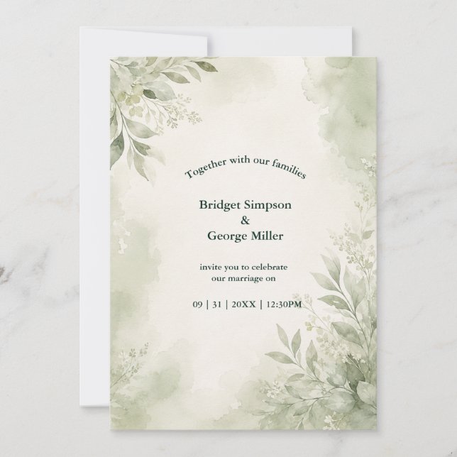 Romantic Sage Eucalyptus Wedding Greenery Invitation (Front)