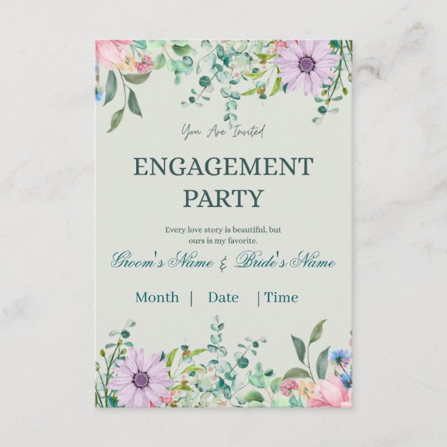Romantic Sage Floral Engagement Invitation (Front)