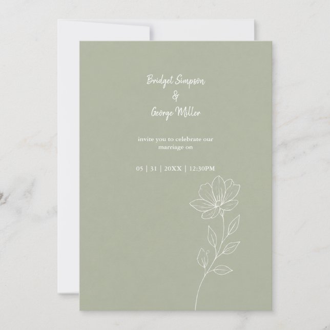 Romantic Sage Floral minimal Wedding Elegance Invitation (Front)