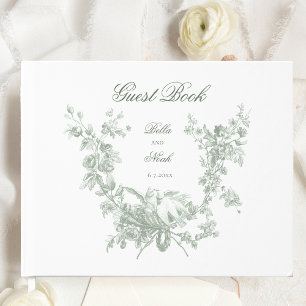 Romantic Sage Floral Wreath w/Lovebirds Wedding Guest Book