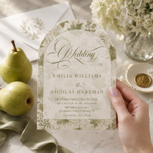 Romantic Sage Green All In One Wedding Invitation