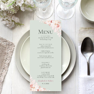Romantic Sage Green and Pink Roses Wedding Menu