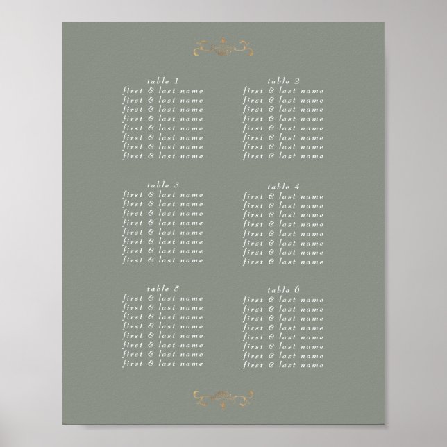 romantic sage green classic gold monogram wedding poster (Front)