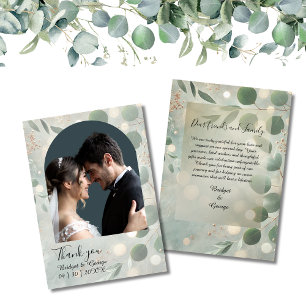 Romantic Sage Green Eucalyptus arch photo Wedding Thank You Card