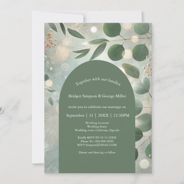 Romantic Sage Green Eucalyptus Wedding Invitation (Front)
