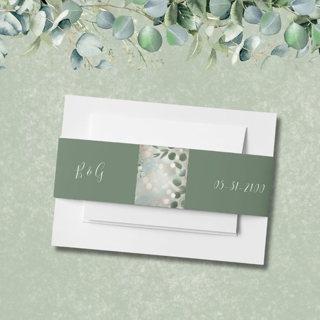 Romantic Sage Green Eucalyptus Wedding Invitation Belly Band (Creator Uploaded)