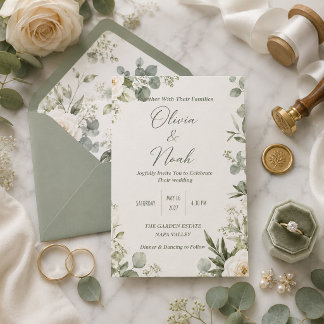 Romantic Sage Green Floral Wedding Invitation
