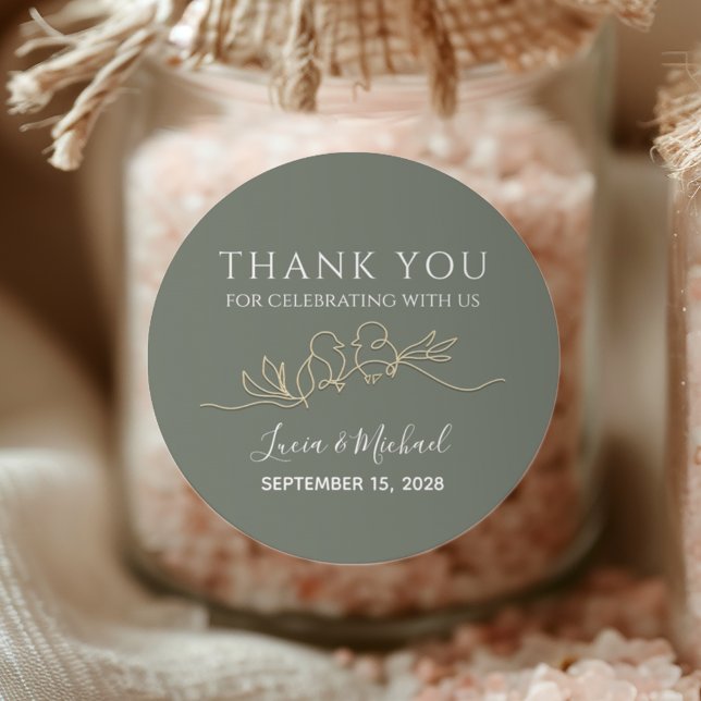 Romantic Sage Green Wedding Favour Classic Round Sticker (Creator Uploaded)