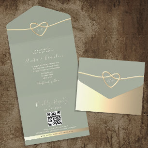 Romantic Sage Green Wedding invitations with RSVP 