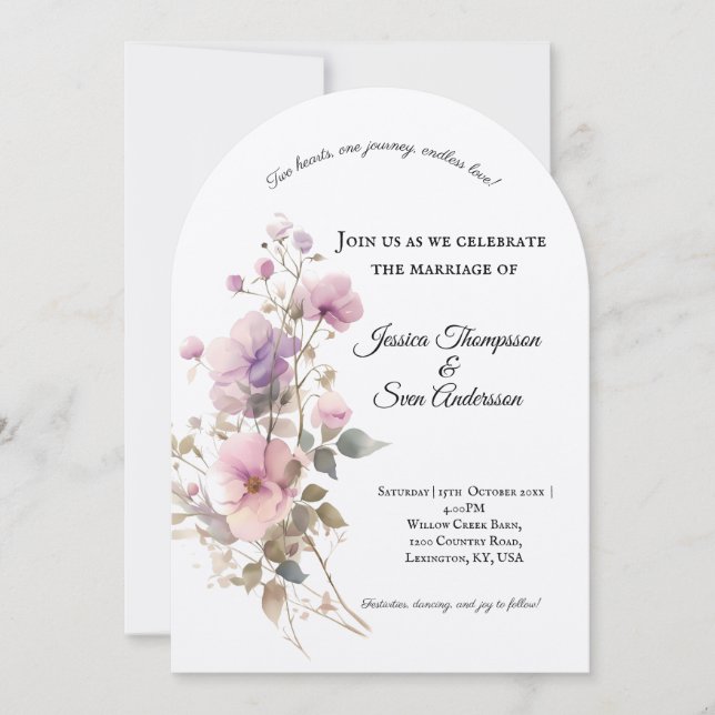 Romantic Sakura cherry Flowers Bloom Wedding Invitation (Front)