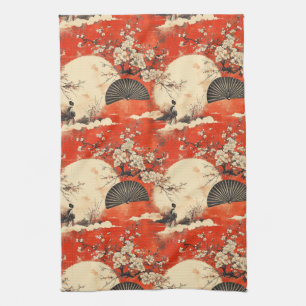 Romantic Sakura Kimono Couple Pattern (1) Tea Towel
