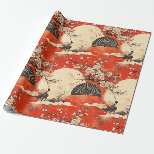Romantic Sakura Kimono Couple Pattern (1) Wrapping Paper (Unrolled)