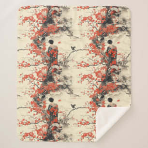 Romantic Sakura Kimono Couple Pattern (2) Sherpa Blanket