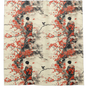 Romantic Sakura Kimono Couple Pattern (2) Shower Curtain