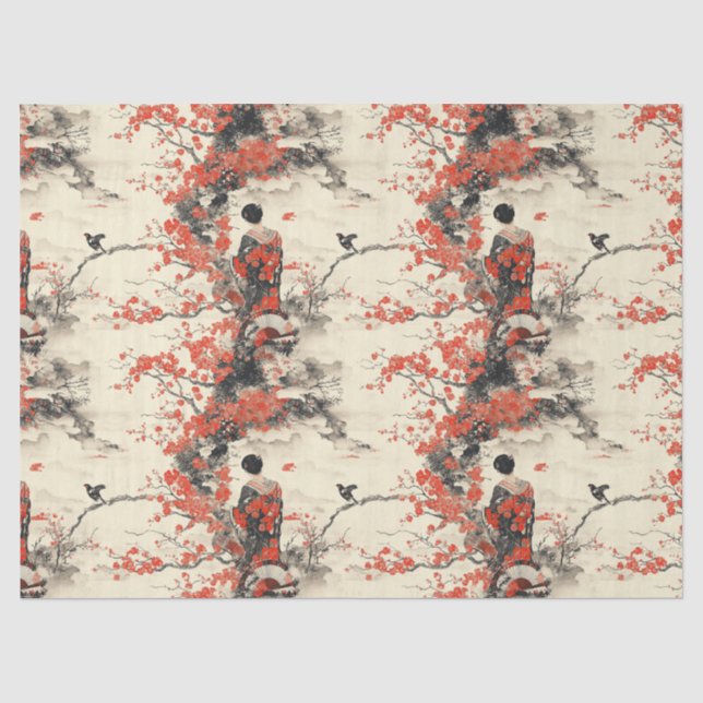 Romantic Sakura Kimono Couple Pattern (2) Tissue Paper (Front)