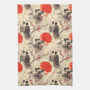 Romantic Sakura Kimono Couple Pattern (3) Tea Towel