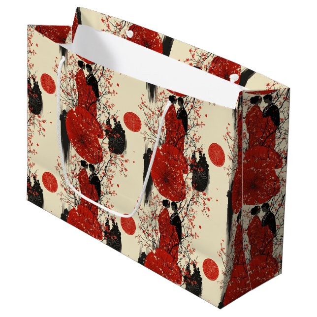 Romantic Sakura Kimono Couple Pattern (4) Large Gift Bag (Front Angled)