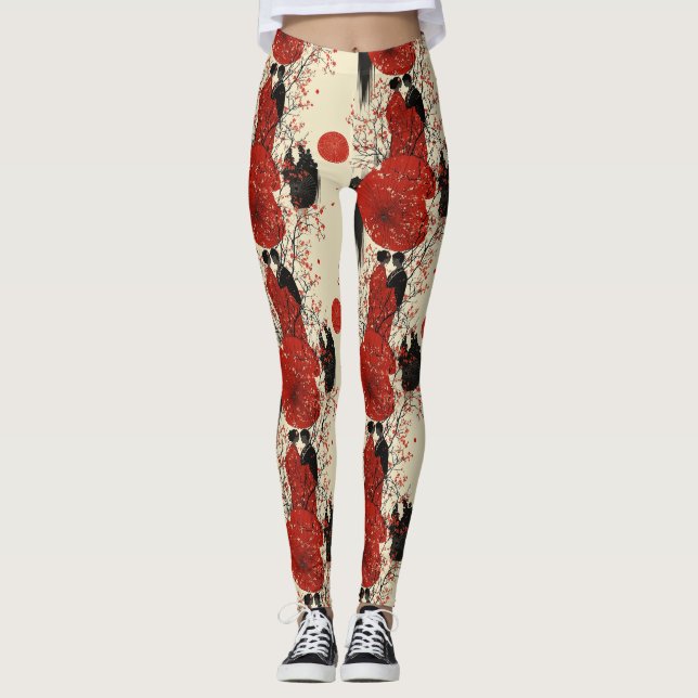 Romantic Sakura Kimono Couple Pattern (4) Leggings (Front)