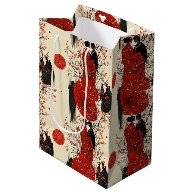 Romantic Sakura Kimono Couple Pattern (4) Medium Gift Bag (Front Angled)